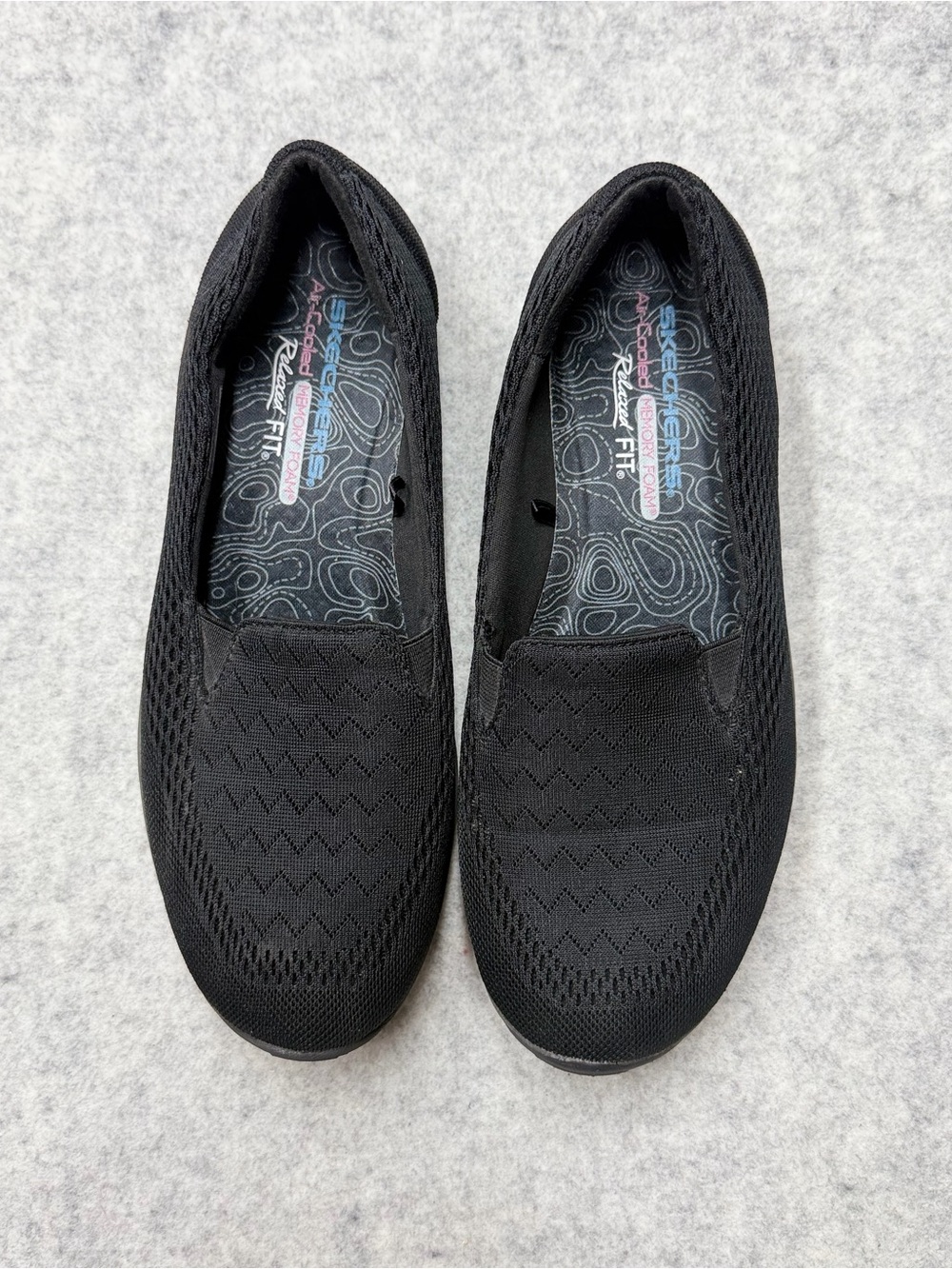 Skechers Relaxed Fit Air Cooled Memory Foam Womens Shoes Sz 9 Black Mesh SlipOn